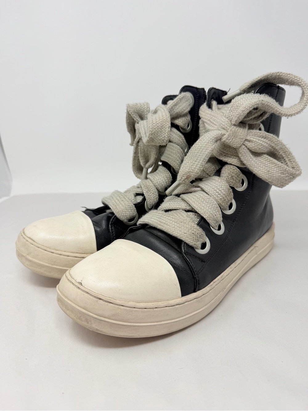 Rick Owens Jumbo Laces High Top Sneakers BLACK CREAM 43 US 9.5-10 M /11.5-12 W
